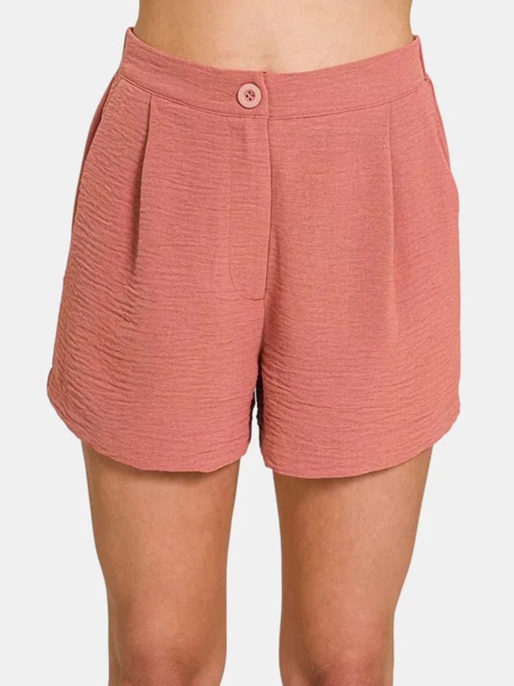 Zenana Outfitters Medium Textured High-Rise Shorts — Rose